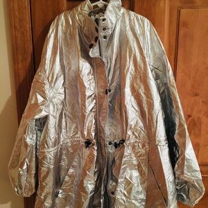 Crinkled Metallic Windbreaker Trench Coat